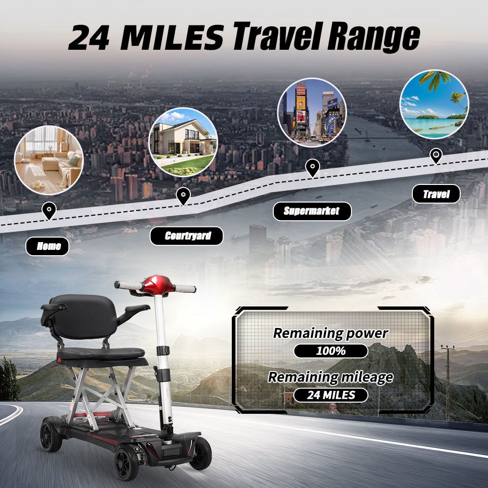 Manaul Folding Scooter M2085 Red with 26.5 AH Battery and Travel range 24 Miles