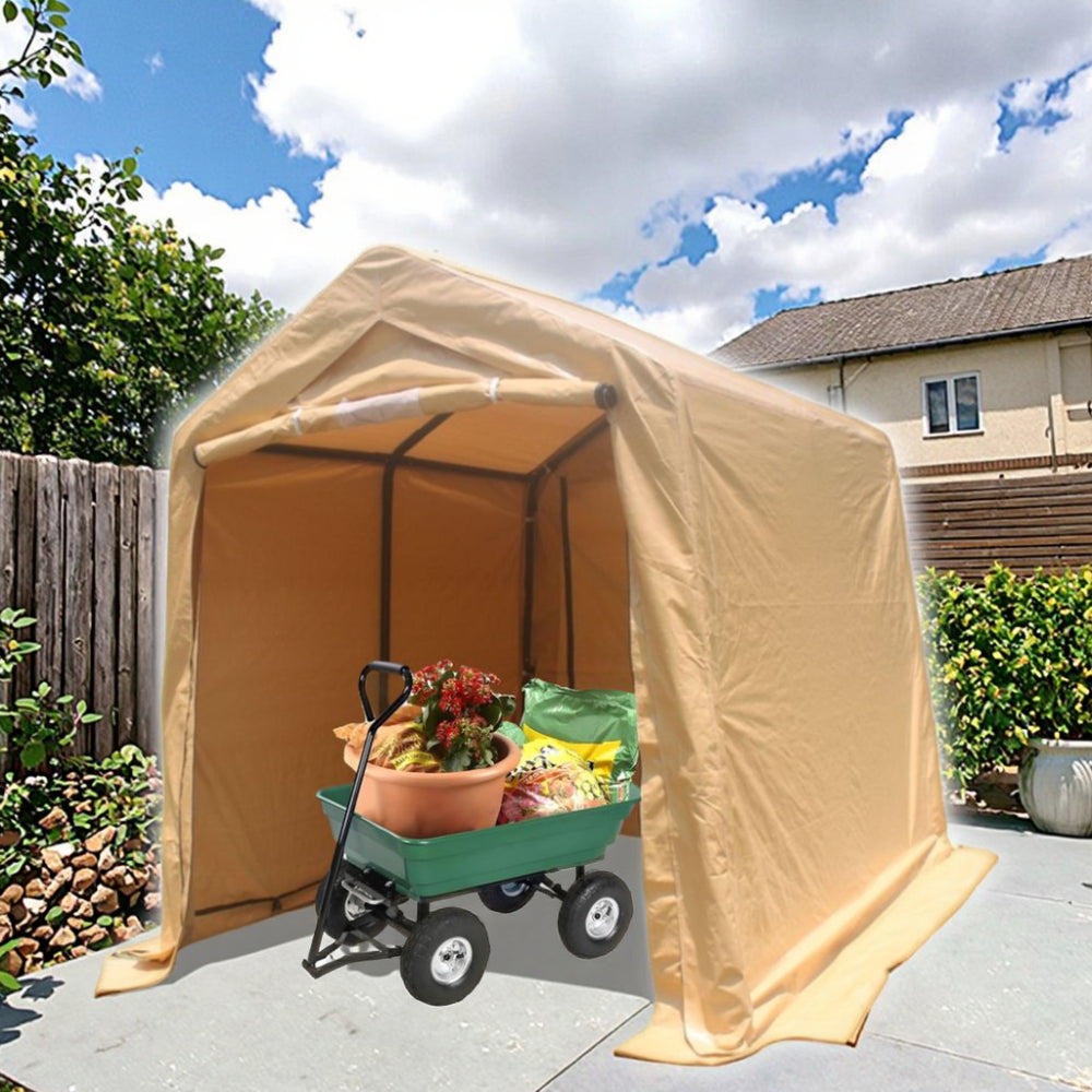 7x12ft Outdoor Portable Gazebo Storage Shelter Shed with 2 Roll up Zipper Doors & Vents Carport for Motorcycle Waterproof and UV Resistant Anti-Snow Portable Garage Kit Tent, Sand