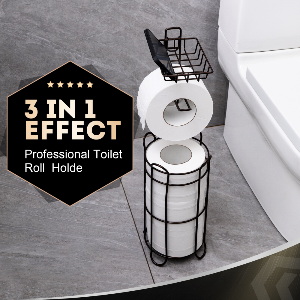 Toilet Paper Holder Holder with Shelf,Bathroom with Toilet Convenient Shelf, Holds Mega Rolls, Phone,Brown