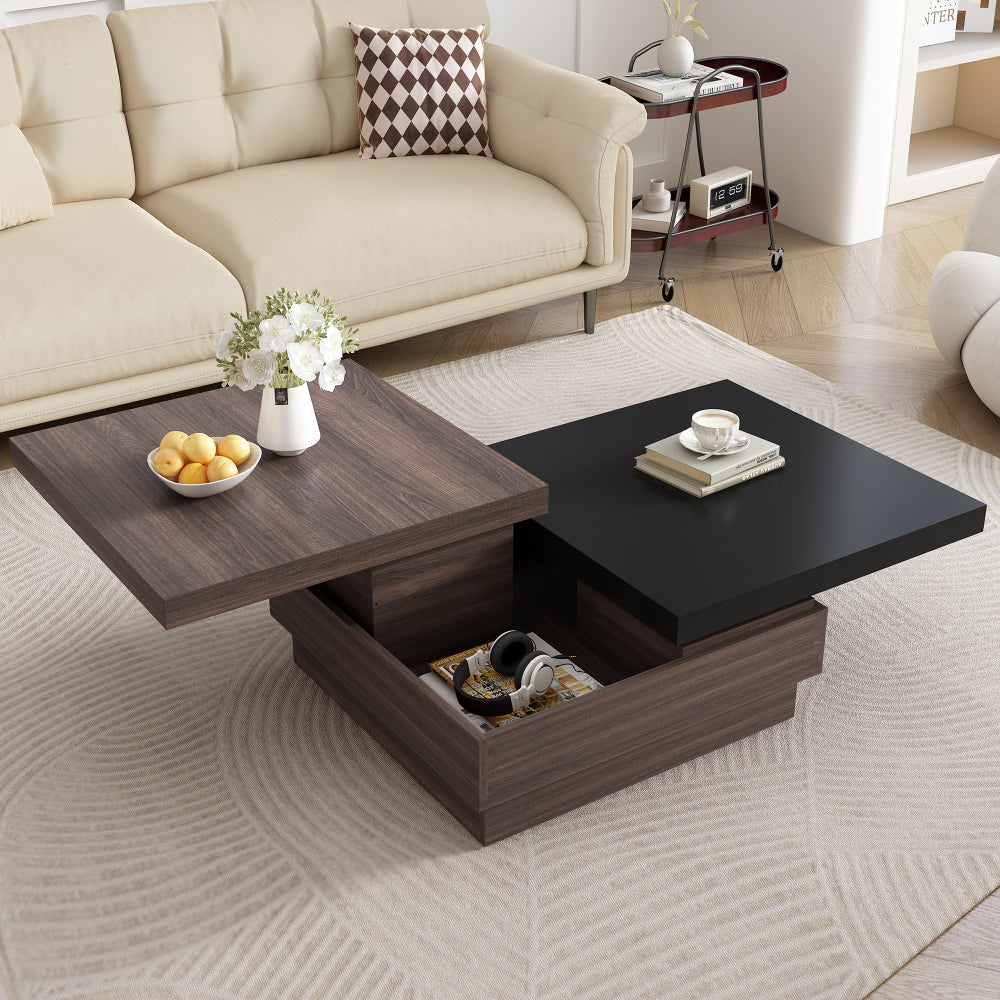 U-Can Set of 2 Nesting Coffee Tables Farmhouse,Rectangle Coffee Table Living Room,Wood Finish Coffee Table Set, Small Coffee Tables, Sofa Side Table for Living Room