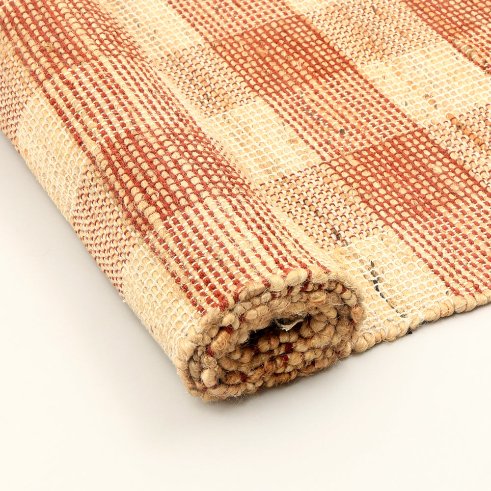 Artisan Hand Woven Jute & Cotton Brown Plaid Rug-5X7 ft
