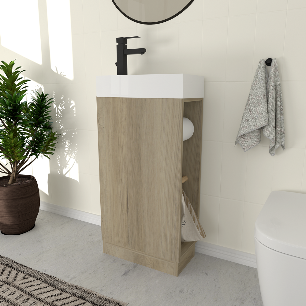16 inch Bathroom Vanity Sink Combo for Small Bathroom - Natural Ash