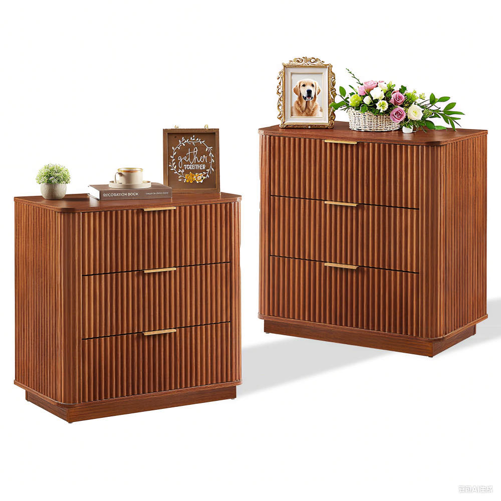 3 Drawers Drasser, 27.6'' Wide Modern Chest of Drawers Curved wave Design,Nightstand,Wood Drawer Organizer for Bedroom, Living Room, Hallway, Oak,27.6''W x 15.8''D x 27.4''H.
