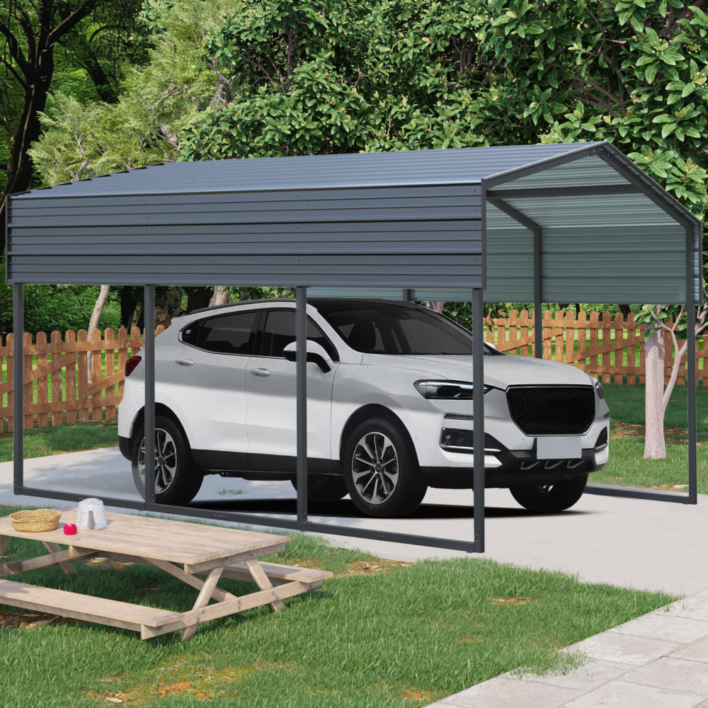 Outdoor Carport, 17.44FT*9FT*11FT Single Carport Aluminum Metal Frame and Polycarbonate Panels Car Port for Outdoor Driveway Car, Truck