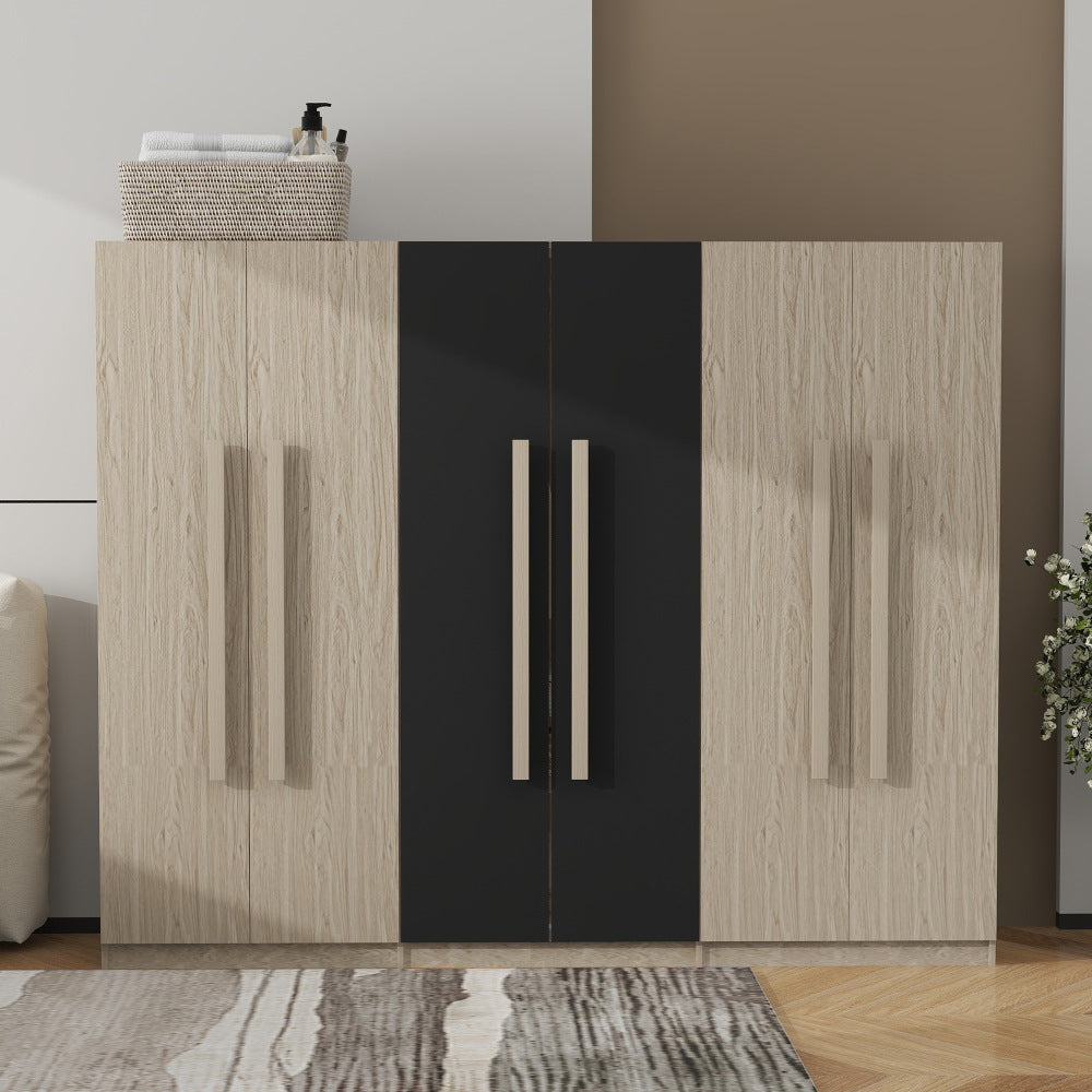 6-Doors Wooden Wardrobe Storage for Bedroom, with Big Drawers, Brown