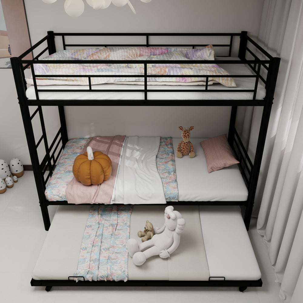Metal Bunk Bed Twin Over Full Size with Removable Stairs, Heavy Duty Sturdy Frame with 12" Under-Bed Storage for Teen & Adults, Teens, No Box Spring Needed, White