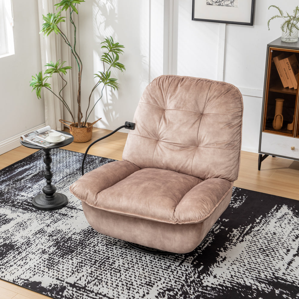 Natural brown recliner, reclining lazy chair, mobile phone holder, large and comfortable reading chair, swivel gliding rocking chair, gold-stamped velvet