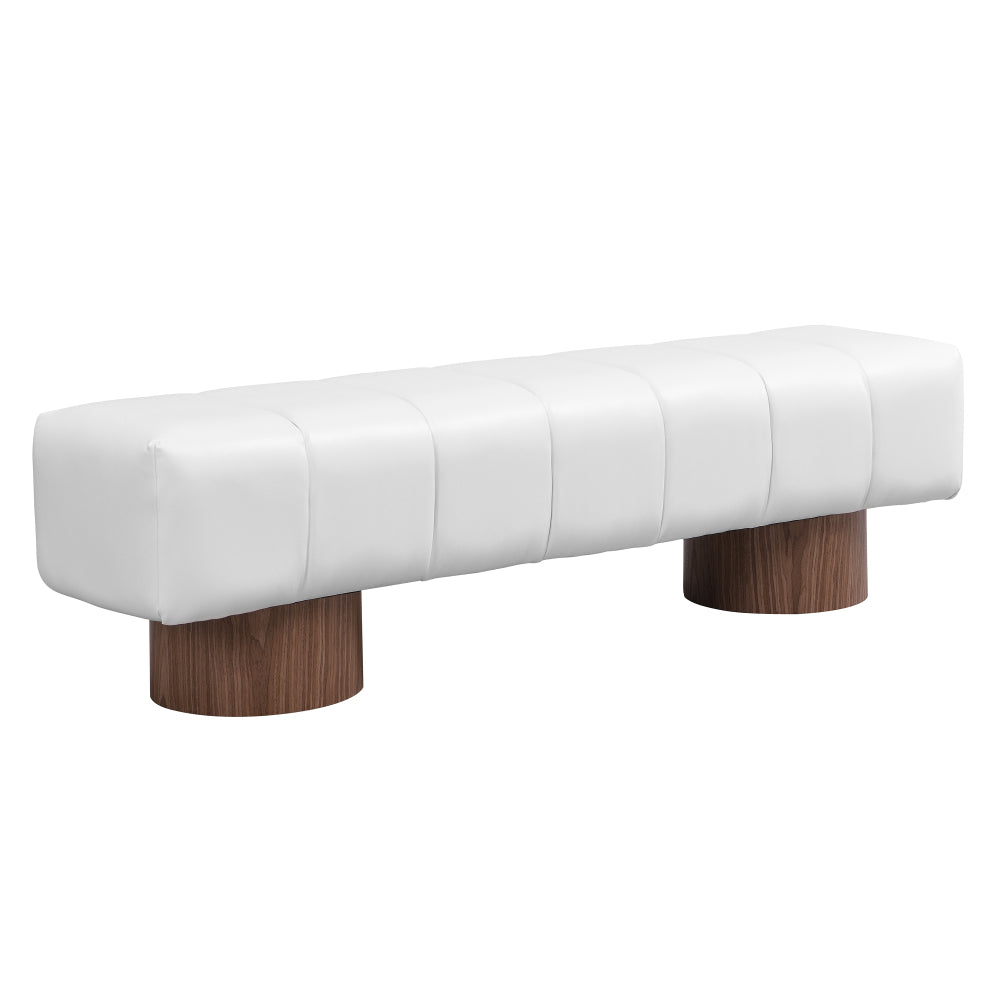 Upholstered Dining Bench for Dining Room, No-Assembly End of Bed Entryway Bench Ottoman for Bedroom Living Room, Beige PU Stool Top Wood Leg 300 LBS Weight Capacity