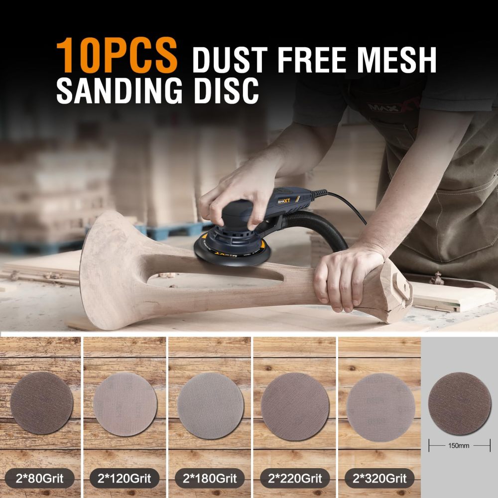 Electric 5mm Random Orbital Sander with Tool Case, Variable Speed Palm Sander with Brushless Motor, 5&6Inch Sanding Pads, Sanders for Woodworking, Primary Wood and Panel Processing