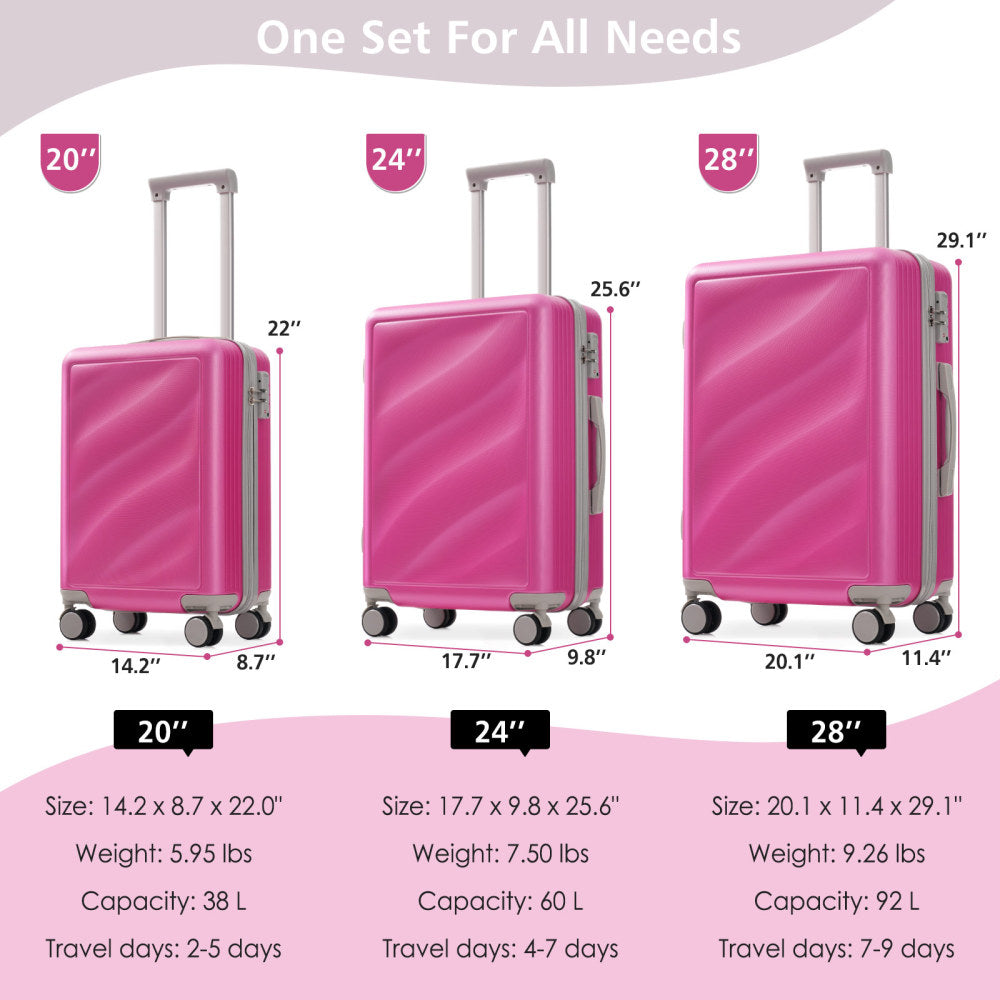 Luggage Set 3 Piece, Lightweight Durable ABS Suitcases with Spinner Wheels and TSA Lock, Carry-on & Checked Travel Luggage (20"/24"/28")