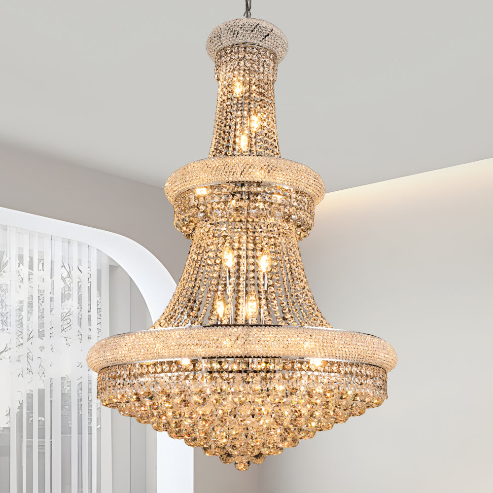 28-Inch Crystal Chandelier Lighting for Dining Room Modern Interior Luxury K9 Bedroom Crystal Chandelier Ceiling Light French Empire Crystal Chandelier Chrome 15 Lights