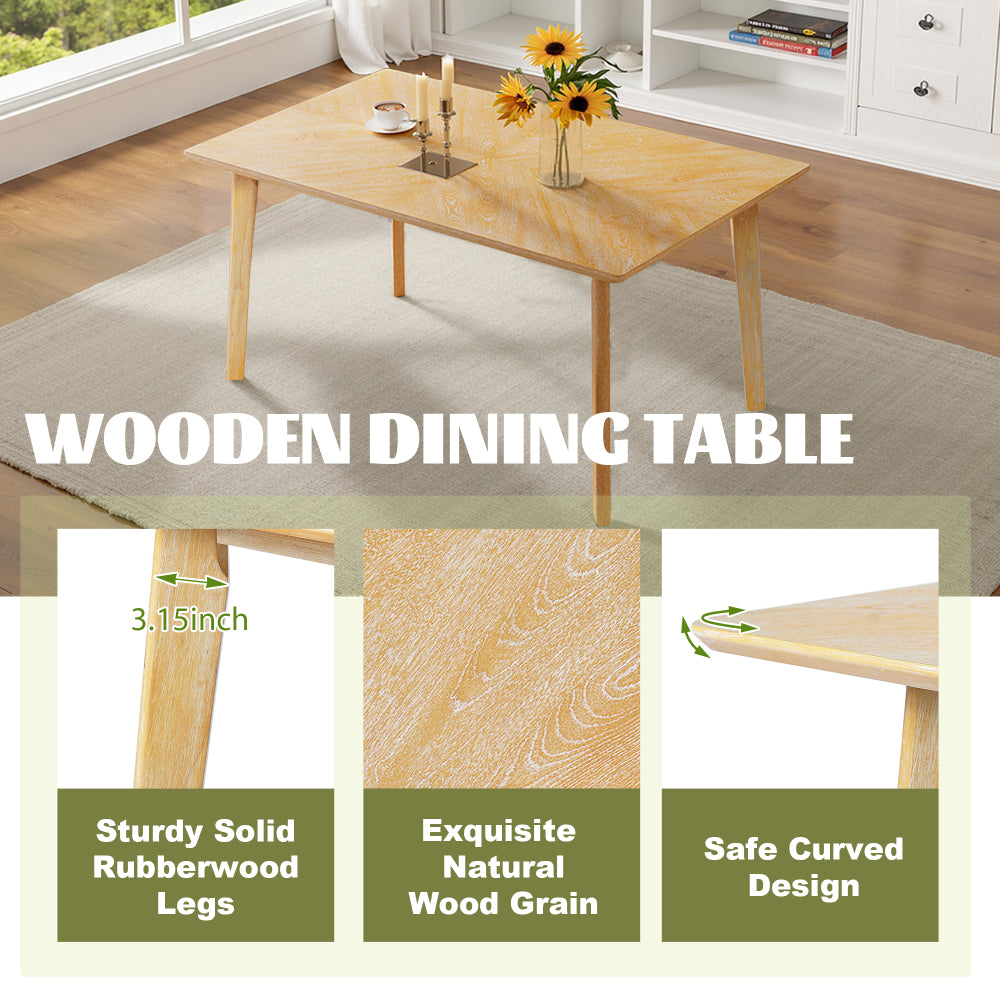 6 Piece Dining Room Table Set, Rustic Farmhouse Dining Room Rectangular Table with 4 Upholstered Chairs and Bench, Solid Wood Kitchen Dining Table Set for 6 Persons (Easy Assembly, Natural Wood Wash)