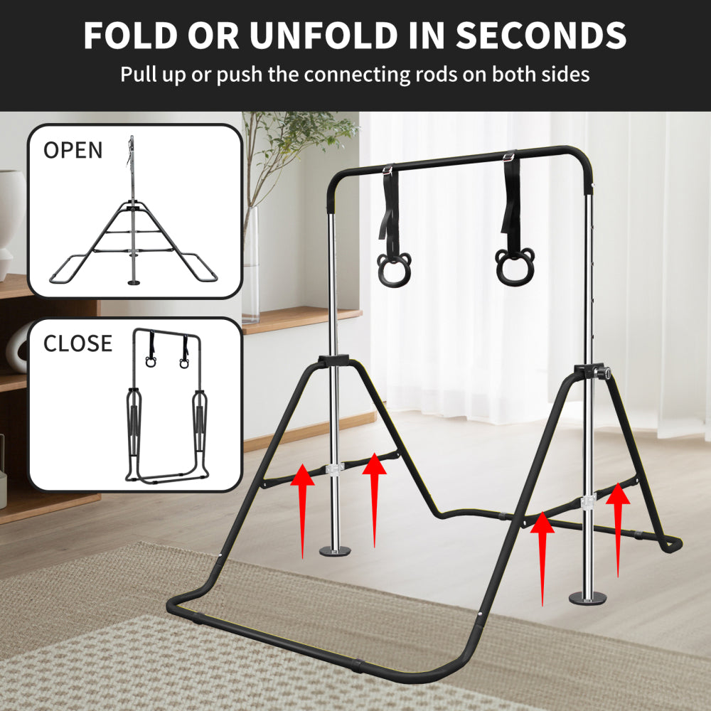 Black Multi-Functional Adjustable Height Children's Horizontal Gymnastic Bar With Bear Rings