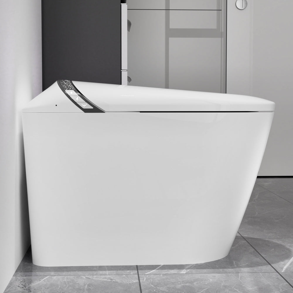Elongated Smart Toilet with Bidet Built In,Tankless Design For Bathroom, Auto Open/Close Seat, Foot Kick, LED Display,Night Light, Warm Water & Dryer,White