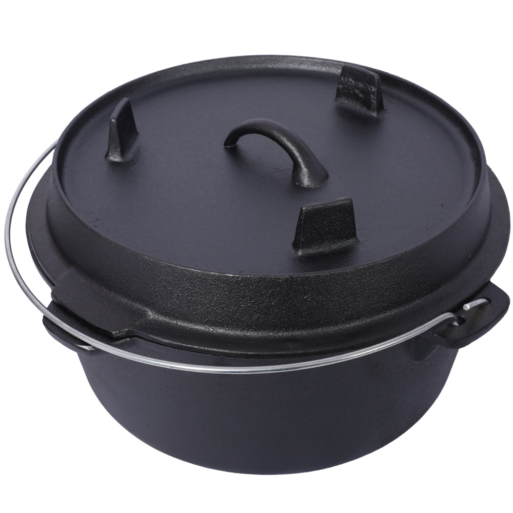 Pre-Seasoned Cast Iron Dutch Oven With Skillet Lid, Outdoor Camping Deep Pot for Camping Fireplace Cooking BBQ Baking Campfire, With Iron Pot Rack, 8 Quart