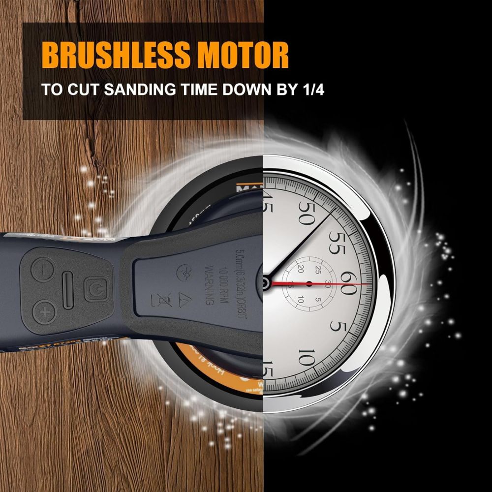 Electric 5mm Random Orbital Sander Brushless 350W 3A Multi-function Variable Speed Electric Corded Orbital Sanders Machine with 10 Sanding Paper for Woodworking (R7303-5.0mmOrbit)