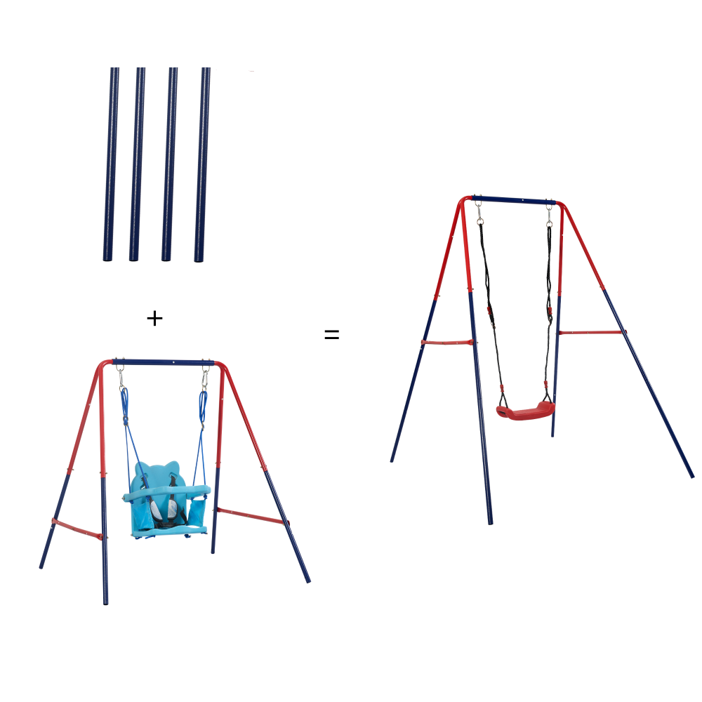 XNS067B green and blue interesting 2 in 1 baby swing mental plastic safe swing set 110lbs for outdoor playground for age 3+