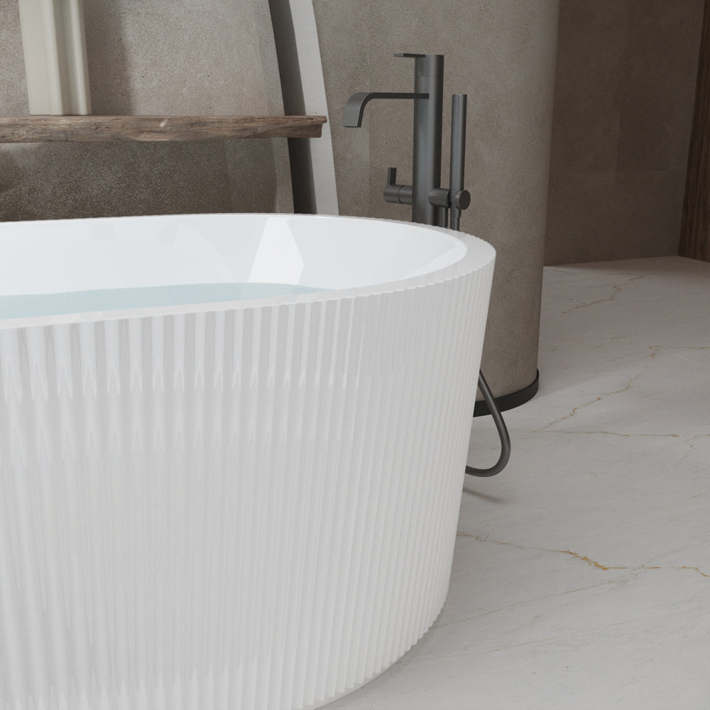 59"Linear AcrylicFreestanding Bathtub Stand Alone Soaker Tub, Glossy White Acrylic, POP-UP Chrome Drain, cUPC Certified