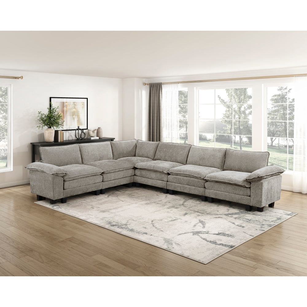 Modern Style 2pcs Arms with Adjustable Pillow Top Taupe Chenille Fabric Upholstery Contemporary Living Room Furniture Plush Comfort