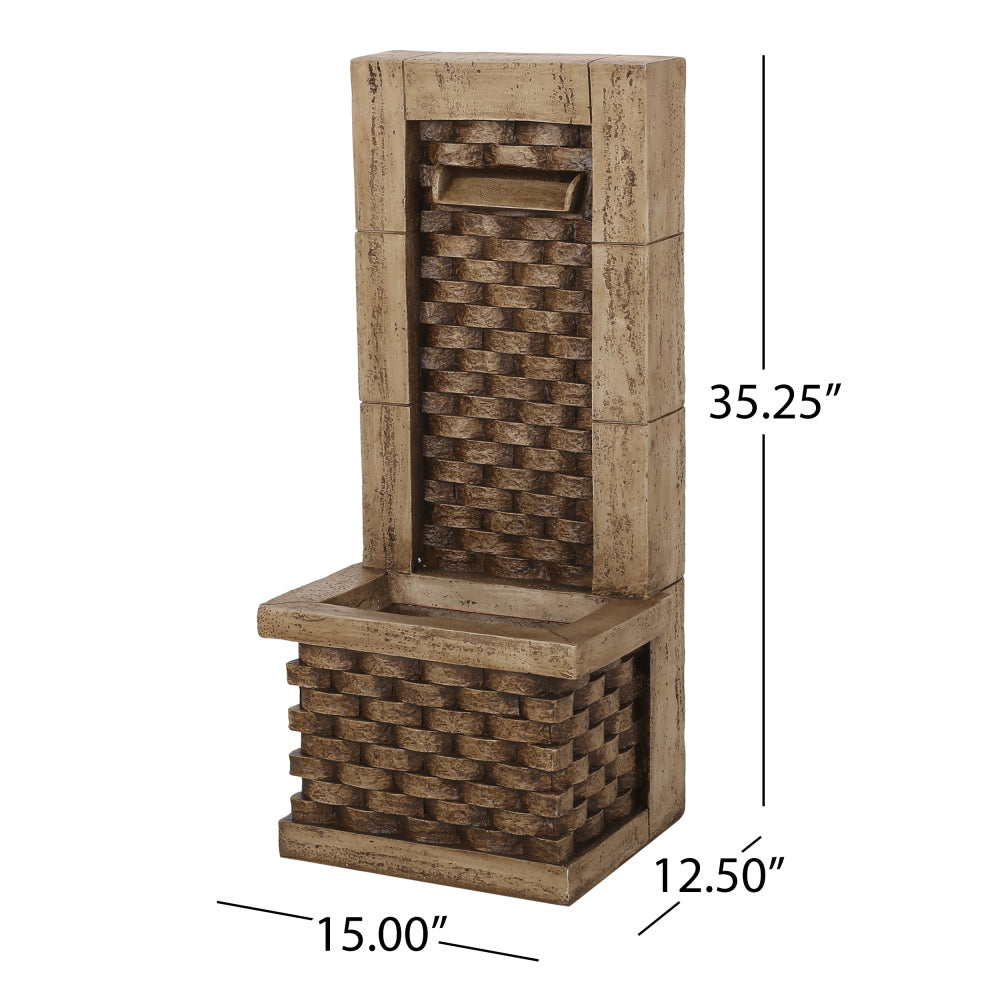 35.25" High Hand Crafted Weather Resistant Floor Fountain with Light, Light Brown