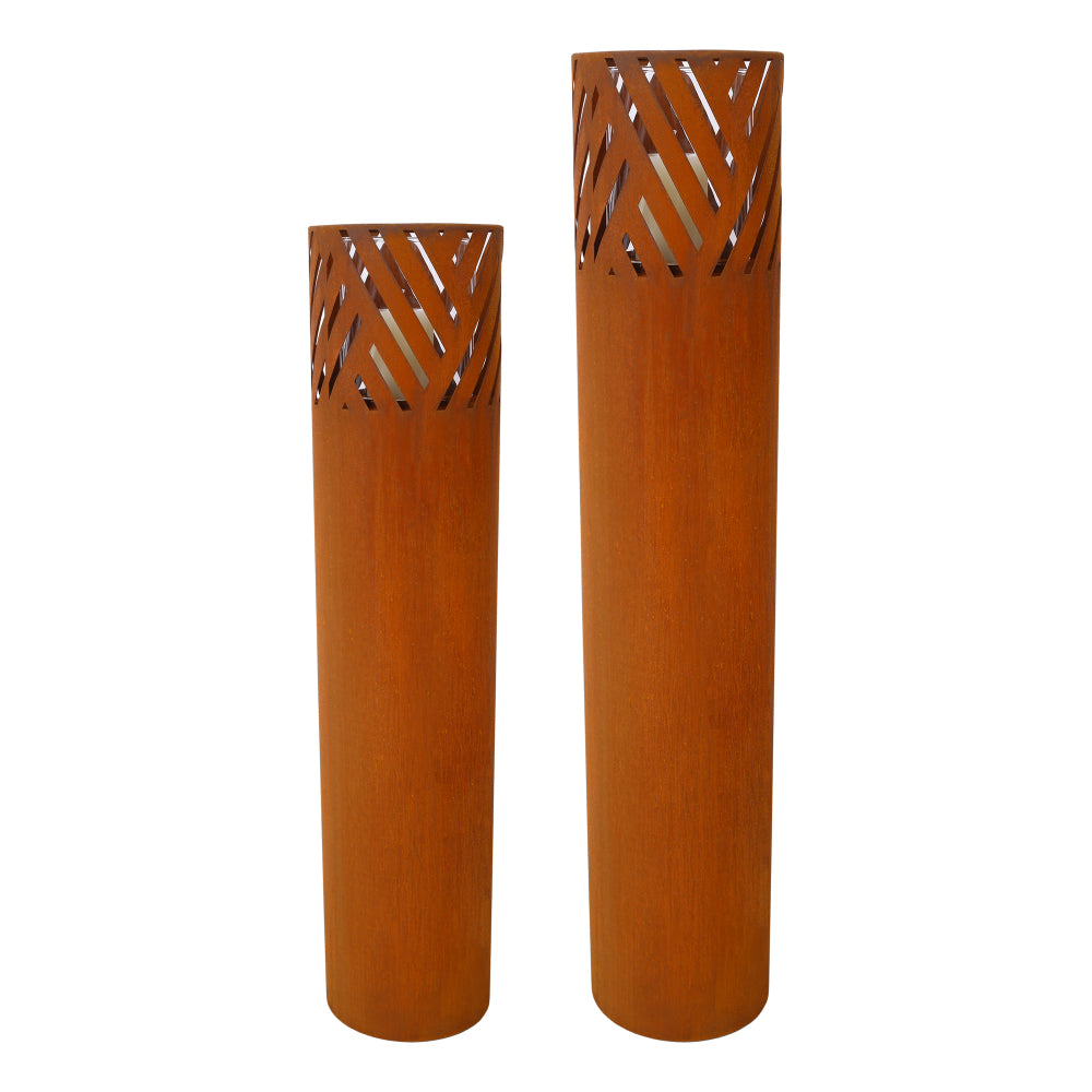 Lantern Column, Set of 2, Decorative Column for Garden in Industrial Design, Lantern for Outdoor and Indoor, Lantern Including Candles, Oriental, 37 1/2+ 29 1/2 in
