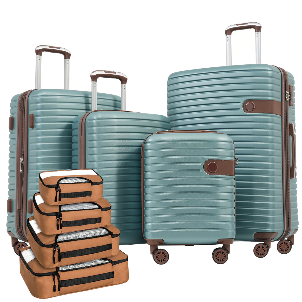 24-Inch Hardshell ABS Luggage, Lightweight Expandable Checked Suitcase with Spinner Wheels, TSA Lock, 2 Packing Cubes (Blue)
