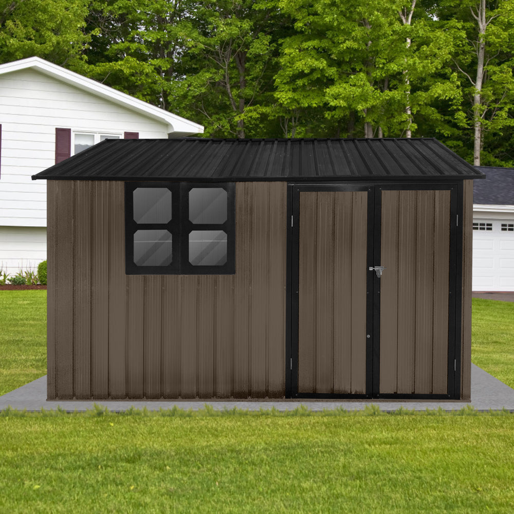 Metal garden sheds 10ftx8ft outdoor storage sheds white+coffee with window