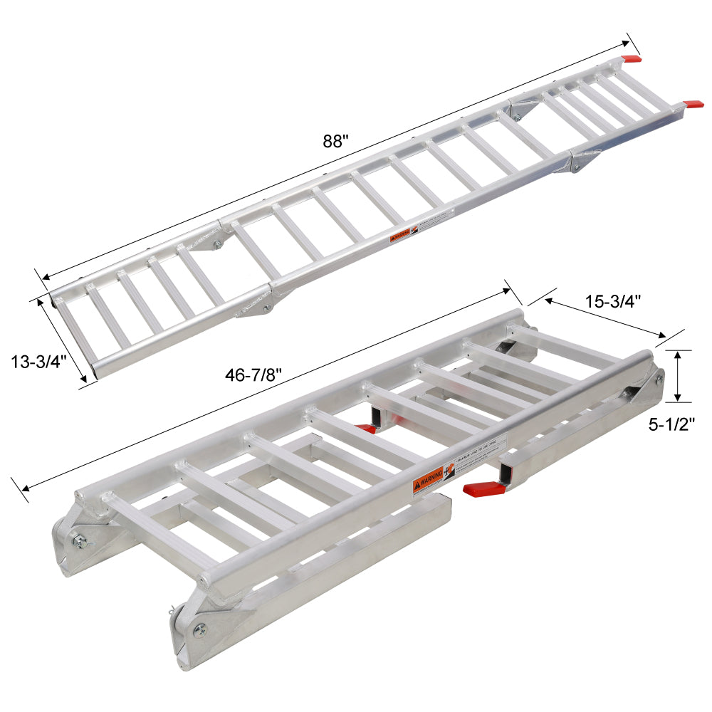 Aluminum Ramp 1,400 LBS/Pair, For Motorcycle/Lawn Mower/ATV Ramp and Tailgate Extender Combo 2 in 1, Multi purpose use, Silver color