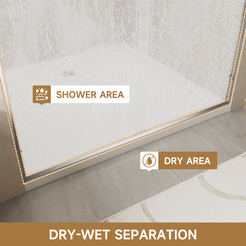 60" W x 72" H Chrome Aluminum Frame Double Sliding Shower Door with 1/4" (6mm) Nano-Coated Clear Tempered Glass and Dual Stainless Steel Handles