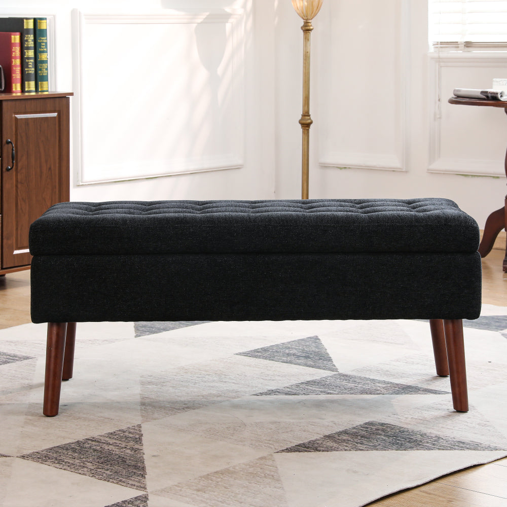 Storage Bench with Storage Bench for Bedroom End of Bed Bench Foot of Bed Bench Entryway Bench Storage Ottoman Bench 43.7" W x 18.1" D Black Linen Bench