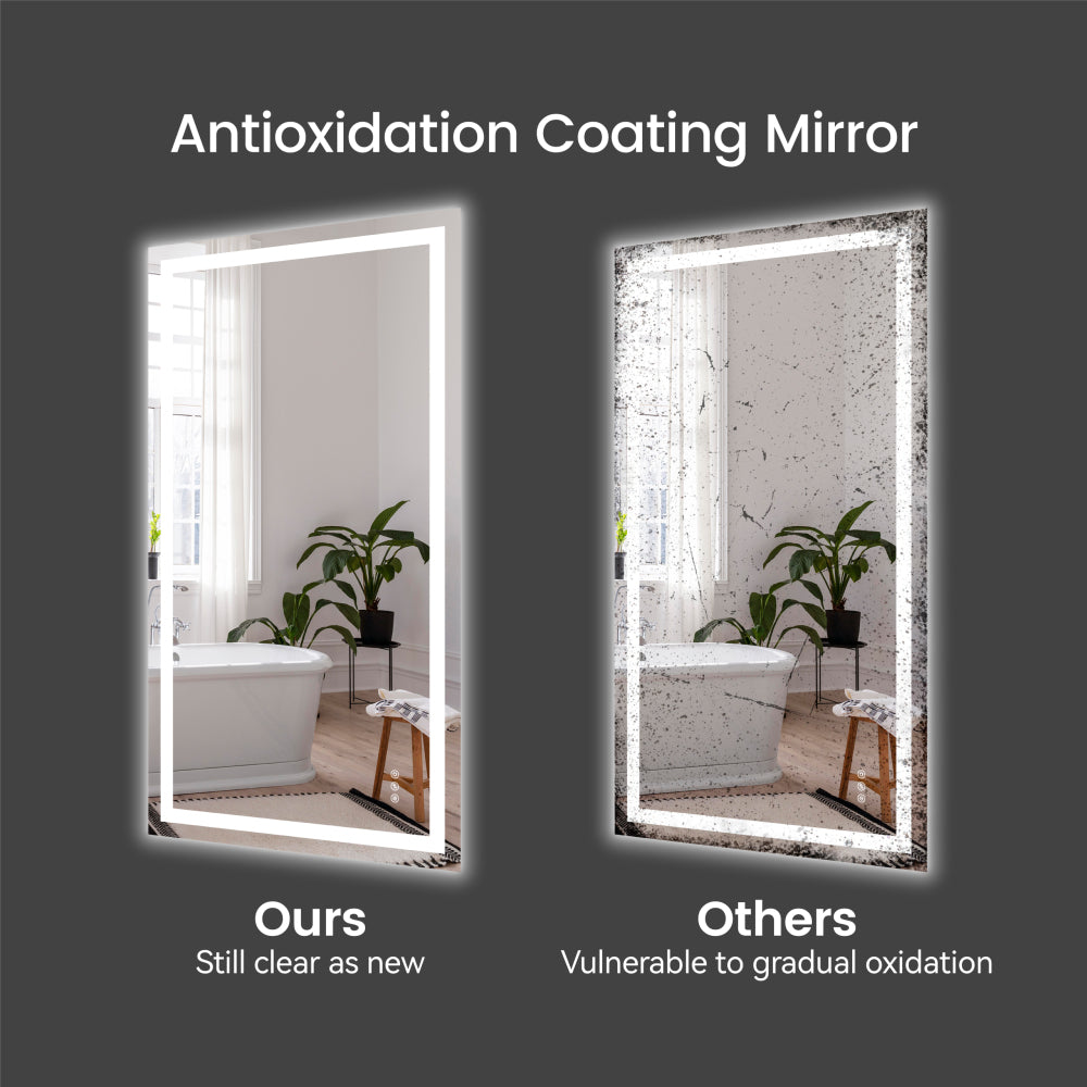 20"*28"LED Bathroom Mirror,Front-Lit and Back-Lit, Stepless Dimmable, 3 Colors CRI90+, Brightness Memory, Shatter-Proof,Anti-fog LED Vanity Mirror, IP44 Waterproof