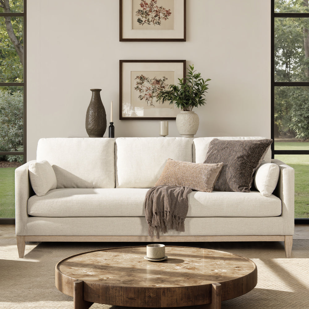 Knox 89" Modern Farmhouse Reversible Chaise Sectional Sofa, French Beige Performance Velvet