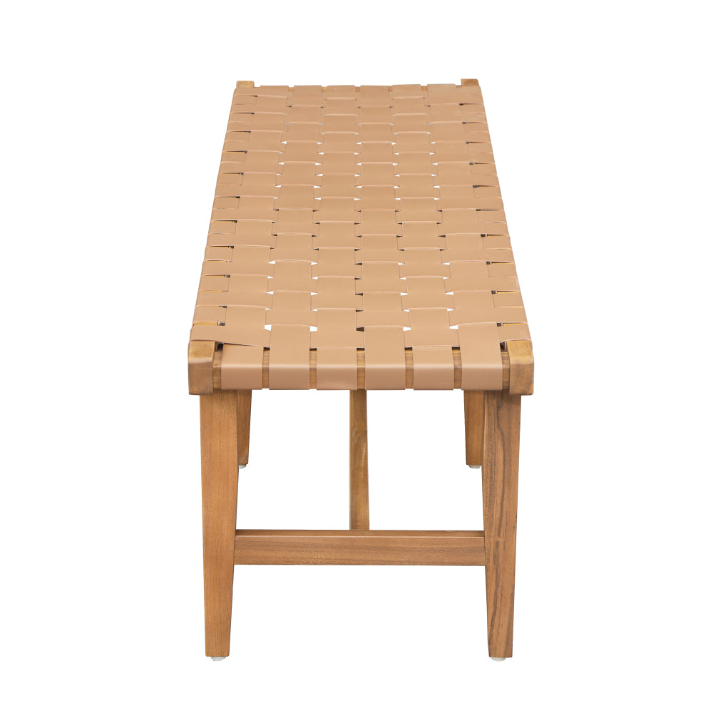 Stylish Acacia Wood Bedroom Bench with Woven PU Leather Seat