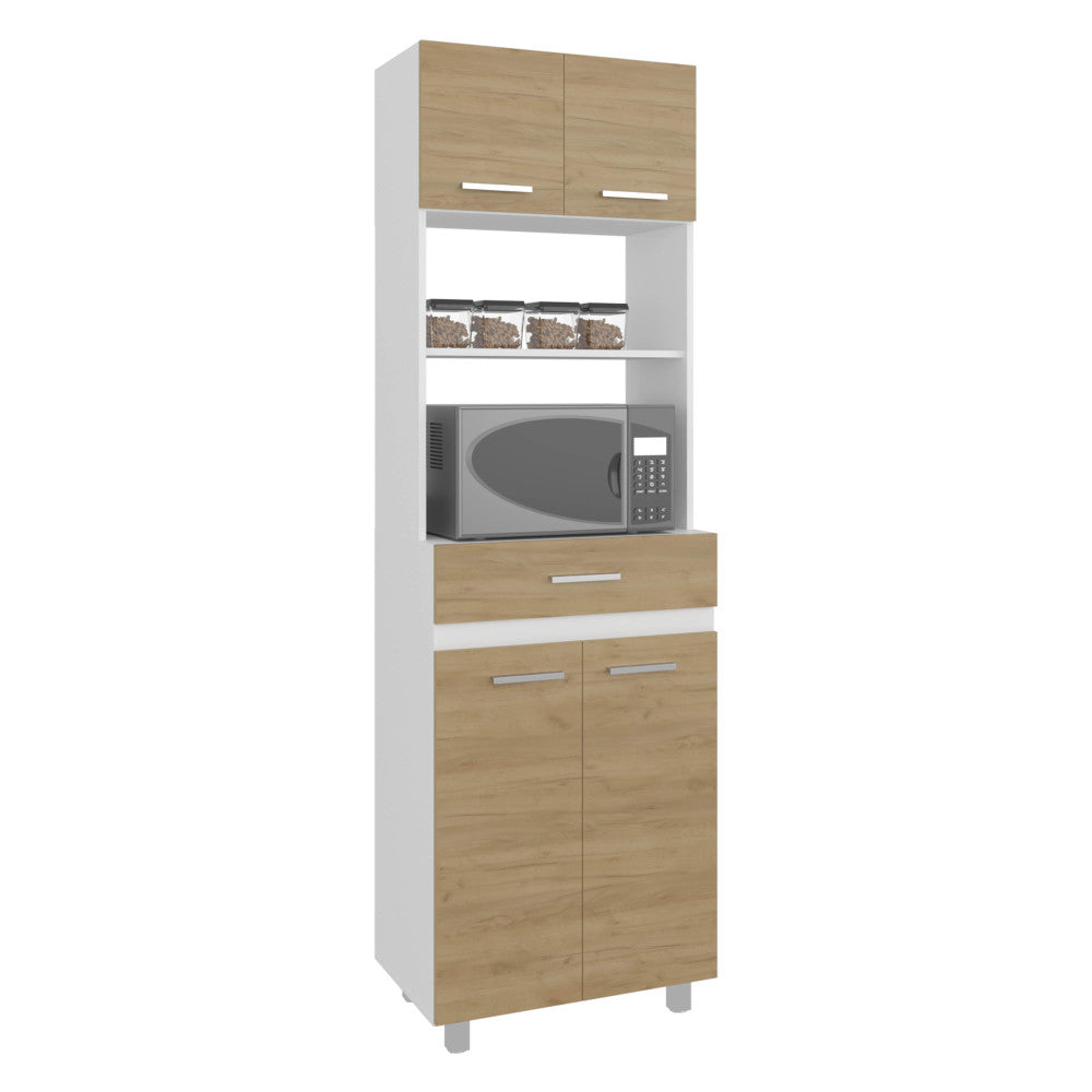Kitchen Pantry, 4 Doors, 1 Drawer, 4 Legs, 4 Shelves, Natural Oak / White