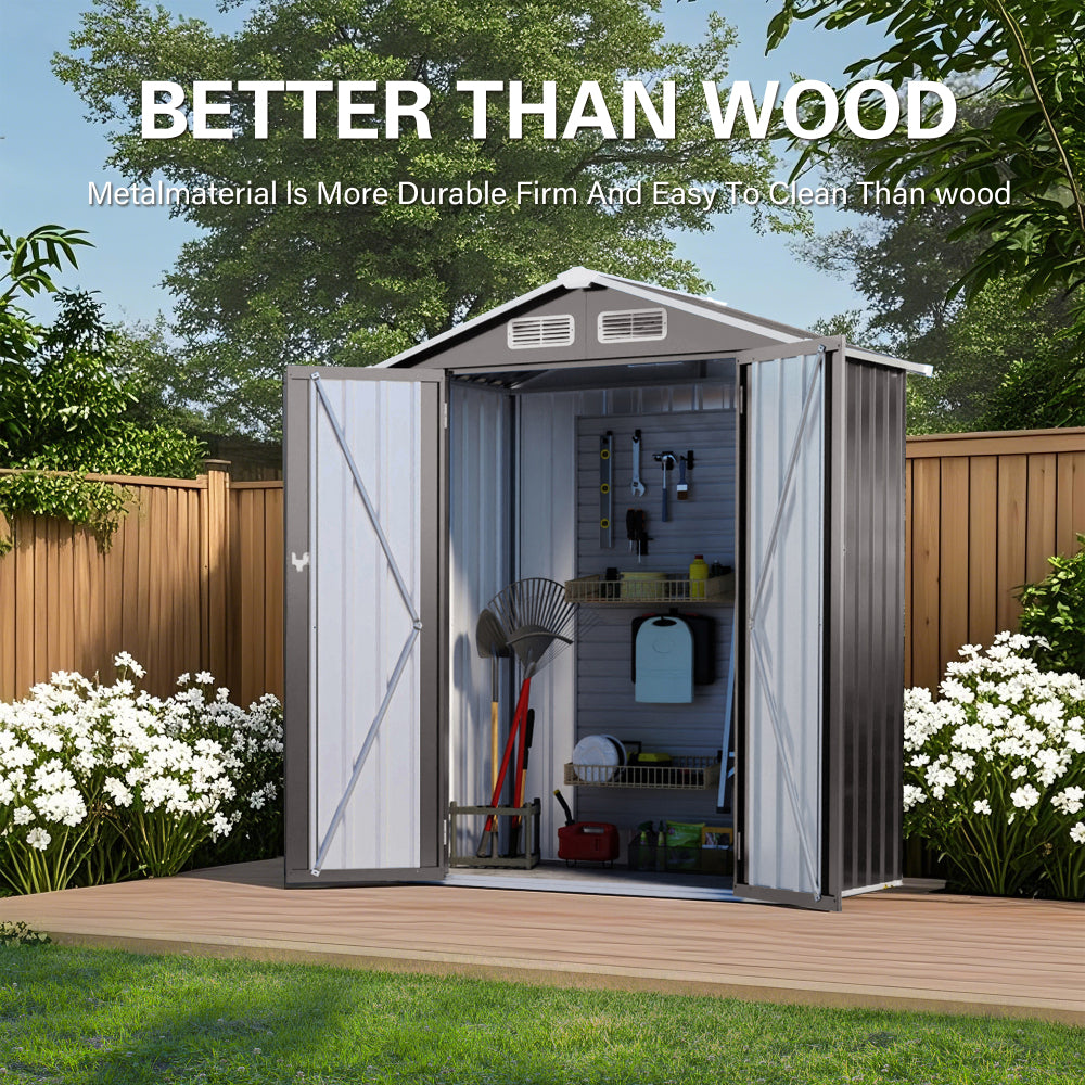 5X3 FT Metal Outdoor Storage Shed, Tool Shed with Peaked Roof Waterproof, Lockable Door Compact Metal Tool Shed for Garden, Backyard, Patio, Sundries and Bike Storage, Gray