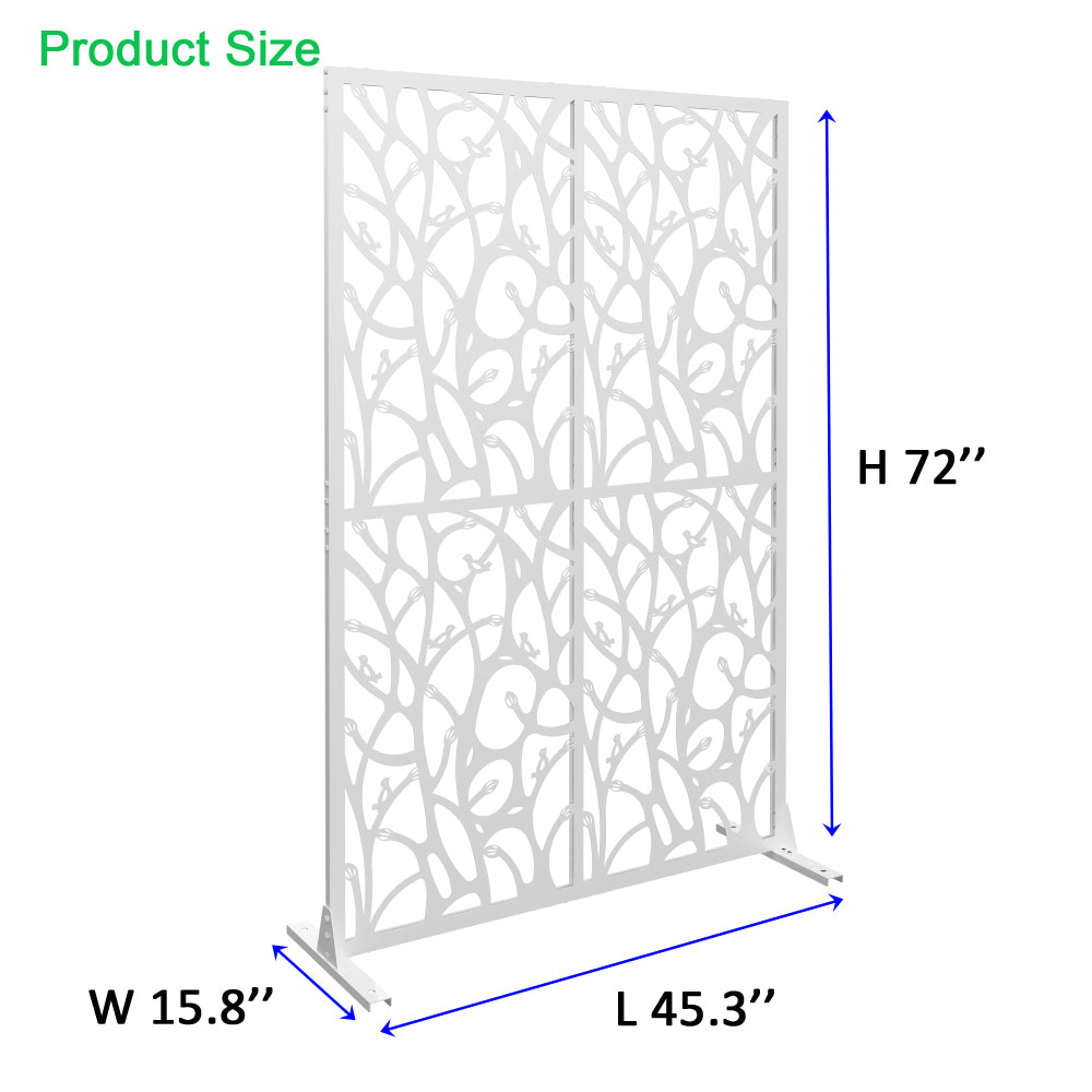 Metal Privacy Screens W3.8Ft X H6Ft Outdoor and Indoor Divider with Free Standing Decorative Privacy Screen for Balcony Patio Garden Room Divider, White Bird Shape