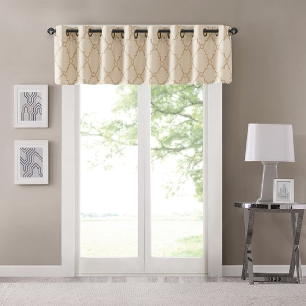 Fretwork Print Grommet Top Window Valance Beige/Gold 50x18"