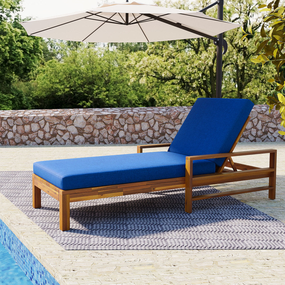 U_Style Acacia Wood Adjustable Backrest Outdoor Lounge Chair, Suitable for Gardens, Terraces, and Poolside Areas
