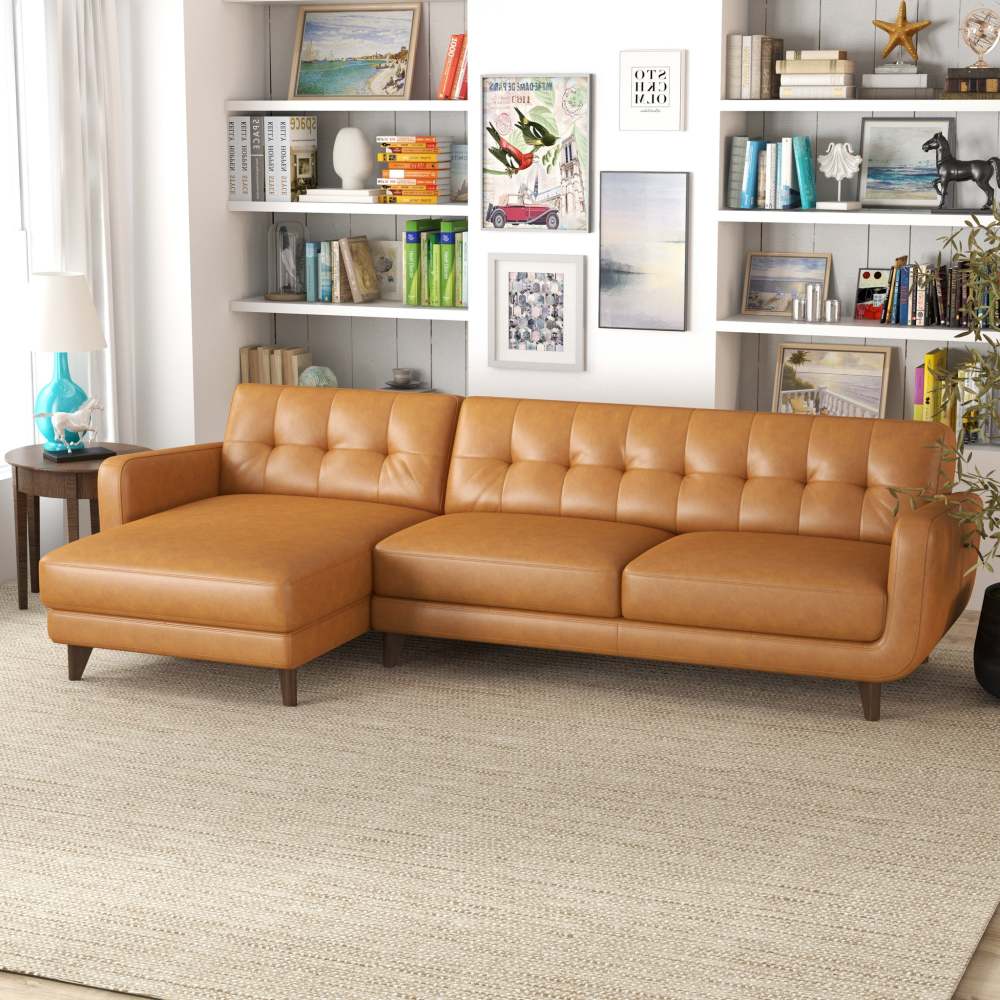 Allison Right-Facing Tan Leather Sectional Sofa