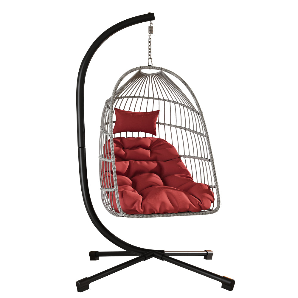 Outdoor Egg Hanging Chair with Stand, Patio Wicker Swing Egg Chair Indoor Swinging Chair Outdoor Hammock Egg Chair