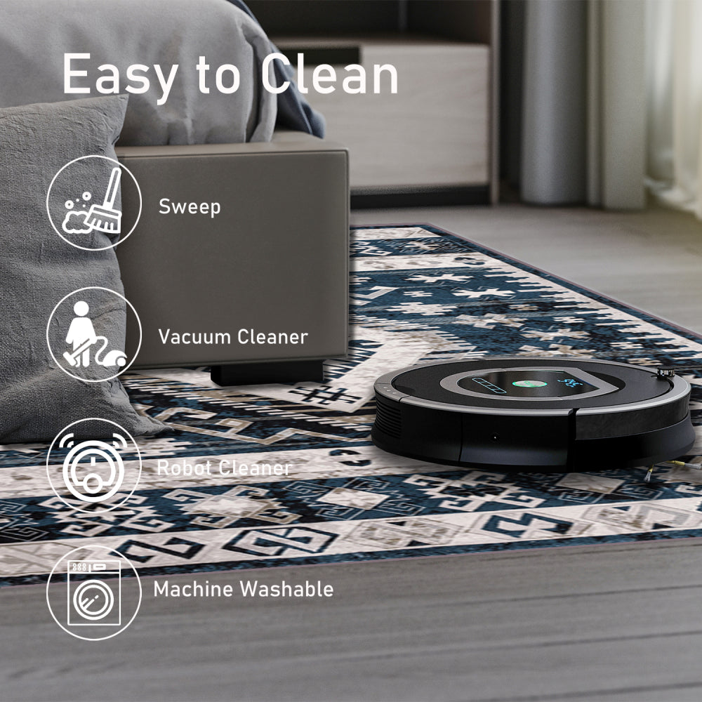 Area Rug 6x9 Vintage Bohemia Large Persian Non-slip Washable Rug For Living Room Kitchen Bedroom Living Room Geometry Blue/Black