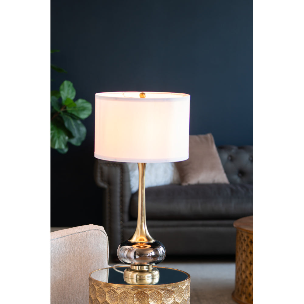 D18x31" Round Aluminum Sheet Gold Table Lamp with White Fabric Shade(Lamp Shade Assembly Required)