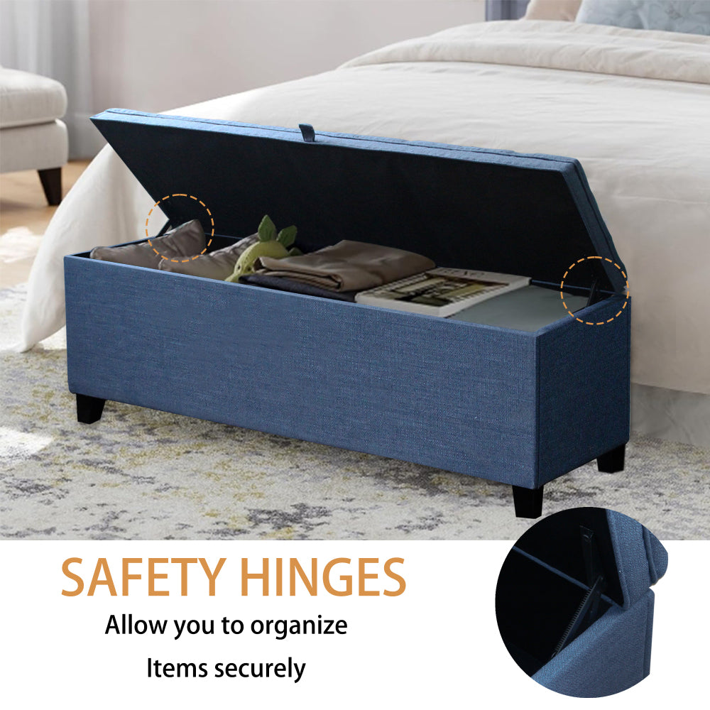 55.3 Inch Extra Long Storage Ottoman Entryway Bench with Flip Top Storage Chest with Padded Seat Bed End Stool for Hallway Living Room Bedroom, Blue Linen
