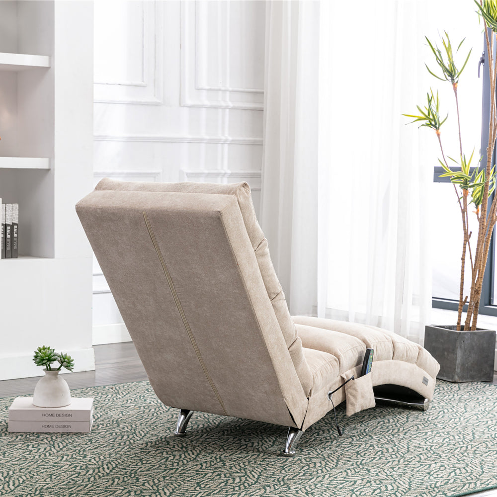Linen Massage Chaise Lounge Indoor with Remote Control,Ergonomic Electric Massage Long Lounger with 5 Modes for Office, Living Room,Bedroom (Beige)