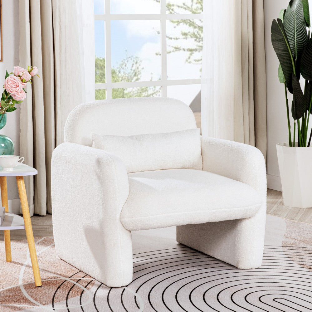 Stylish and Minimalist Teddy Fleece Single Sofa Chair with Arms and Pillow, Armchair, Accent Chair for Living Room, Bedroom, Study,Pink