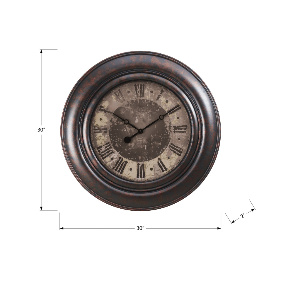 Clocks, 30" Round, Large Oversized, Wall Clock, Brown, Transitional