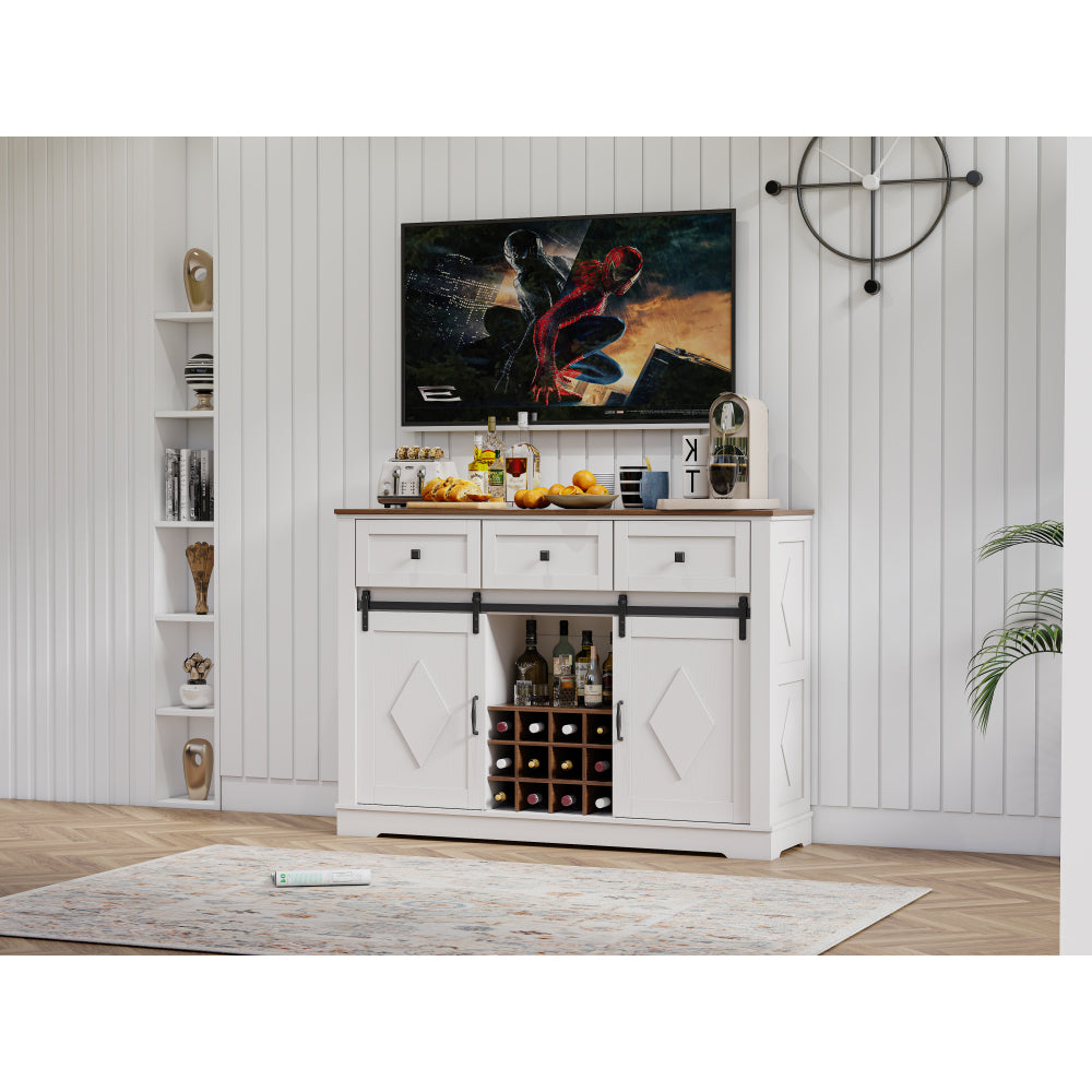 Farmhouse Buffet Cabinet with Storage, Sideboard Cabinet with 2 Doors and 3 Drawers, Rustic Storage Cabinet with Sliding Barn Door, Coffee Storage Cabinet for Dining Room, Living Room