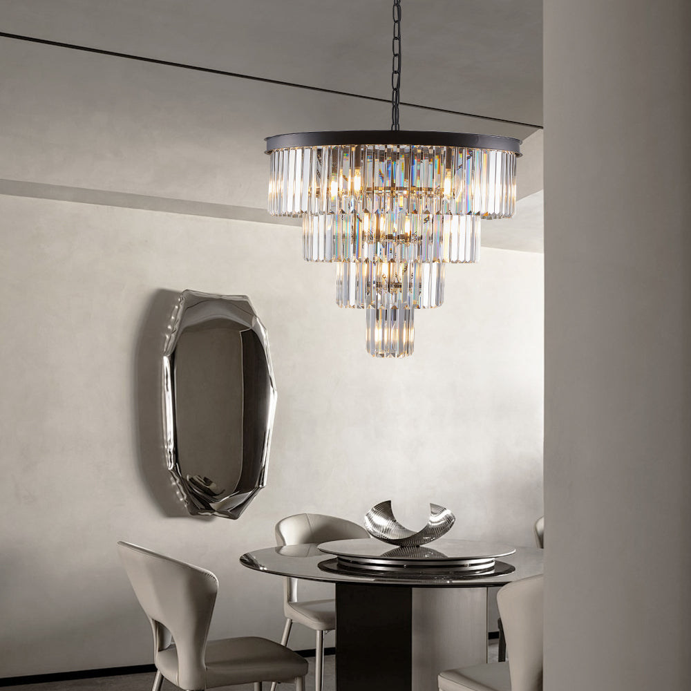 (Same as W1340P188542/L5007-600-B) 24" Contemporary Crystal Modern Chandeliers Crystal Ceiling Chandelier 4 Tier Black Chandelier Lighting for Dining Room Living Room Bedroom (Bulbs Not included)