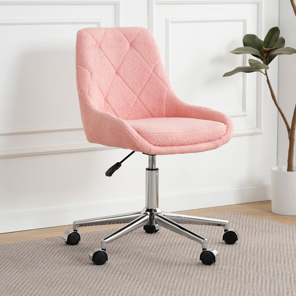 Modern teddy fleece fabric with chrome legs living room furniture dining chair, soft and comfortable, lift adjustment, free movement convenient, space saving. (set of 1)