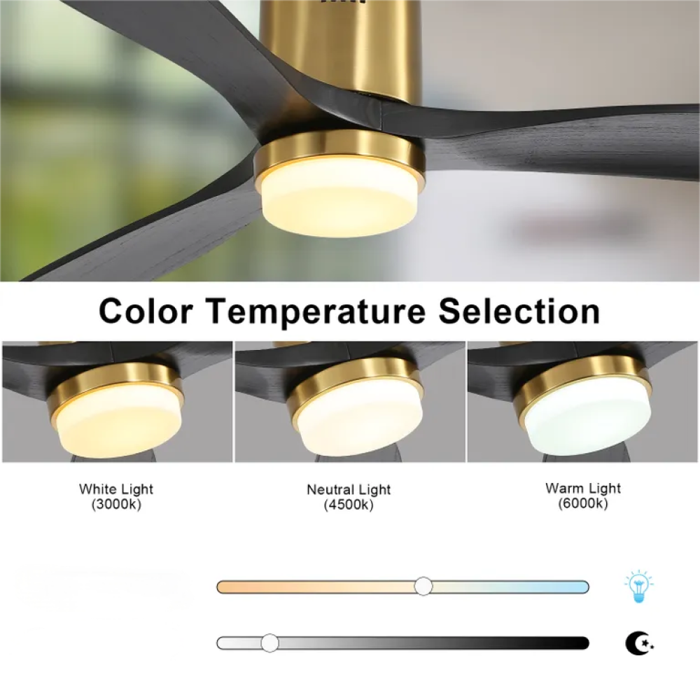 52 Inch Flush Mount Ceiling Fan With 3 Solid Wood Blades Remote Control Reversible DC Motor For Living Room